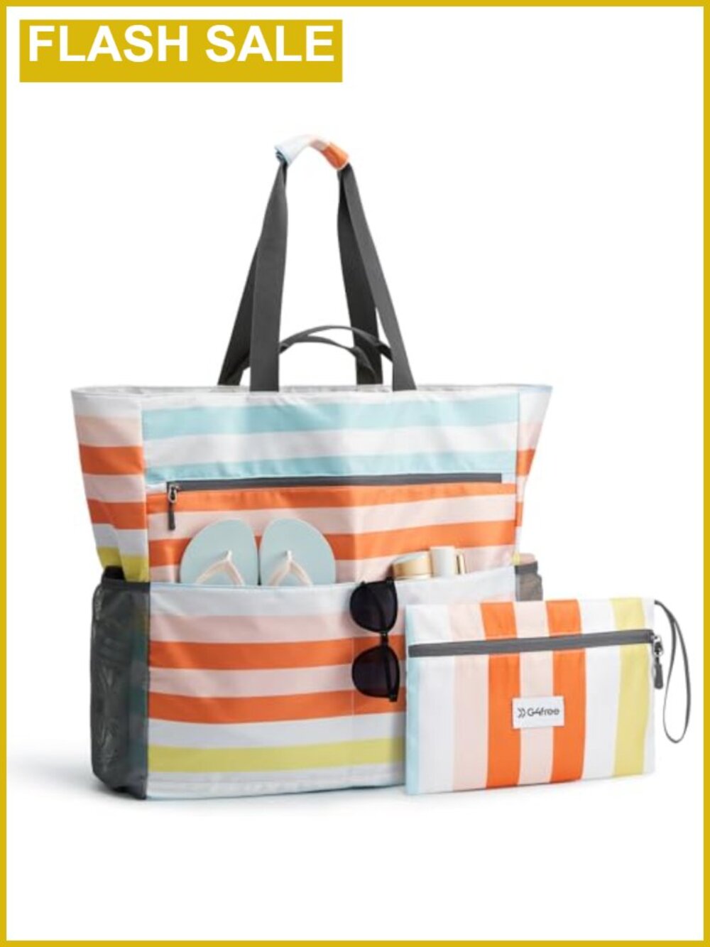 G4Free Waterproof Sandproof Foldable Beach Bag Large Tote 9 Pockets Nylon